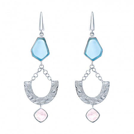 серебряные серьги с халцедоном и лунным камнем