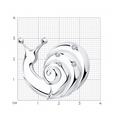 Брошь из серебра «Улитка» с фианитами