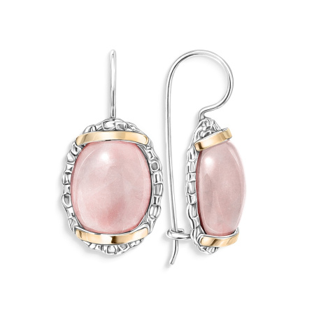 Серебряные серьги с золотом и розовым кварцем