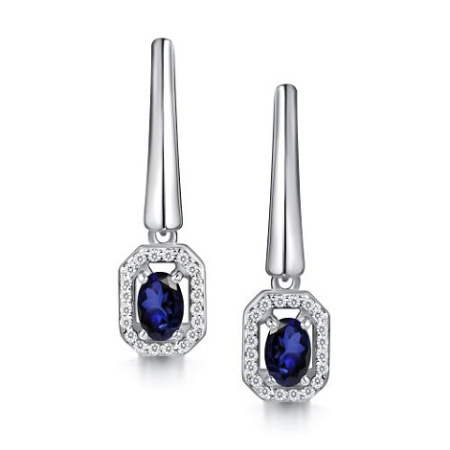 Серьги из серебра с сапфиром и фианитами