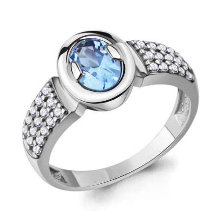 Кольцо из серебра с топазом и фианитами
