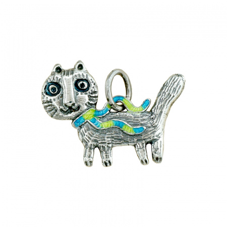 Подвеска из серебра с эмалью «Кот в шарфике»