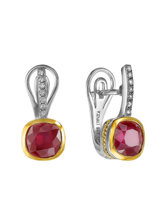 Серебряные серьги с рубином и фианитами