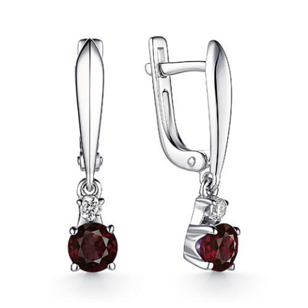 Серебряные серьги с гранатом и кубическим цирконием