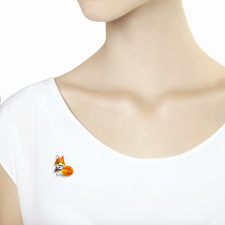 Брошь «Лиса» из серебра с эмалью