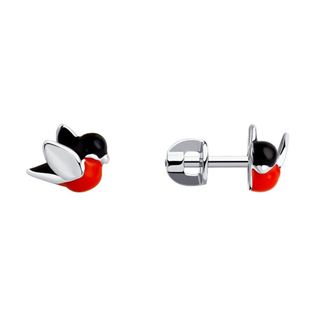 Серьги-пусеты «Снегири» из серебра