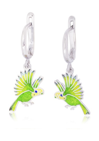 Серебряные серьги с эмалью «Рыба Попугай» зеленые
