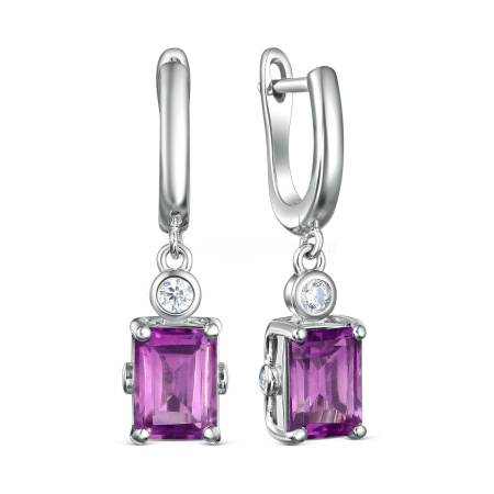 Серьги из серебра с фианитами и аметистом