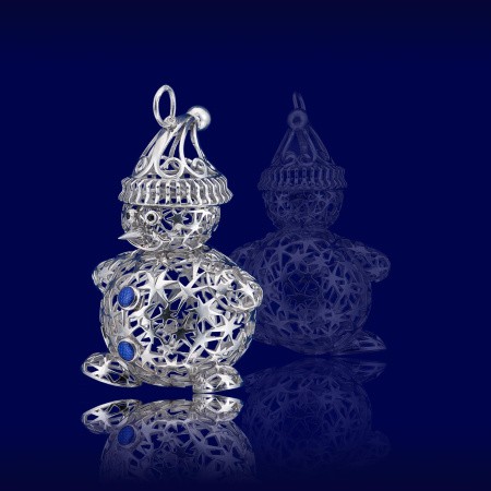 Серебряная елочная игрушка «Снеговик»