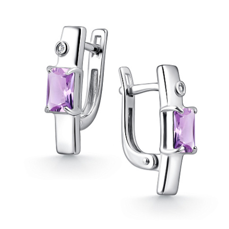 Серебряные серьги с бриллиантами и аметистами