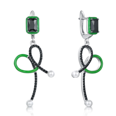 Серьги из серебра с эмалью и жемчугом