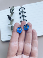 Серьги «Анютины глазки»  из серебра с эмалью