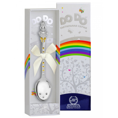 Серебряная детская тактильная ложка Do-Do «Зайка» с позолотой