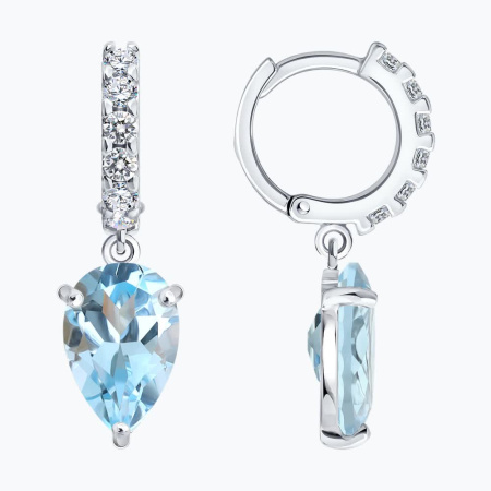 Серьги из серебра с топазом и фианитами