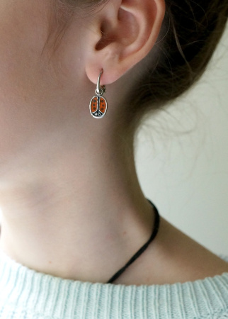 Серебряные серьги «Божьи коровки» с эмалью