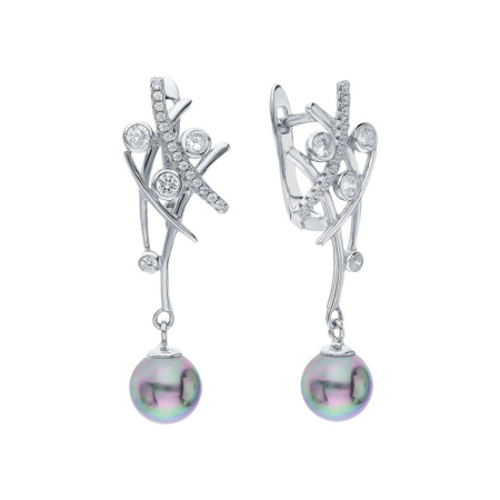 Серьги из серебра с жемчугом и фианитами