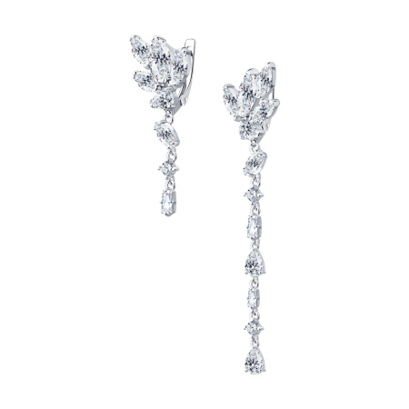 Серьги из серебра с фианитами Асимметрия
