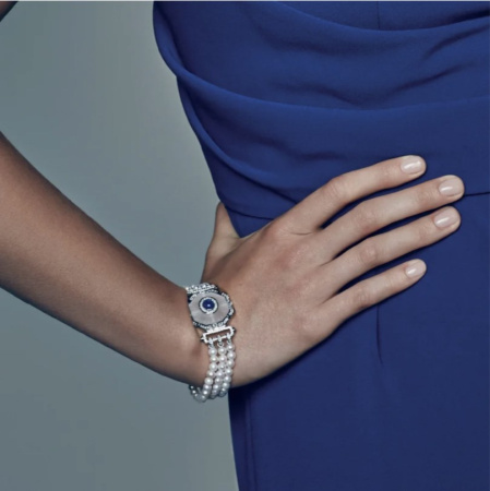 Серебряный браслет с сапфиром, горным хрусталем, жемчугом и топазом