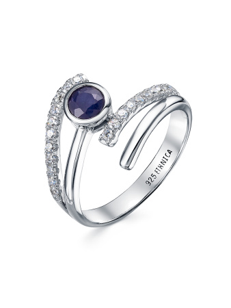 Серебряное кольцо с сапфиром и фианитами