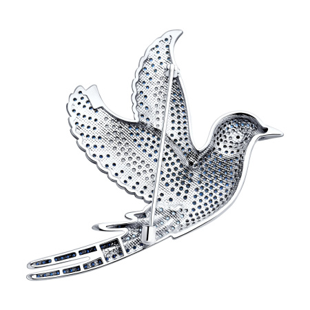 Брошь из серебра с фианитами «Птица»