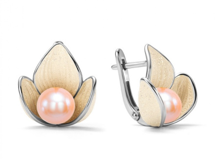 Серьги из серебра с жемчугом и эмалью