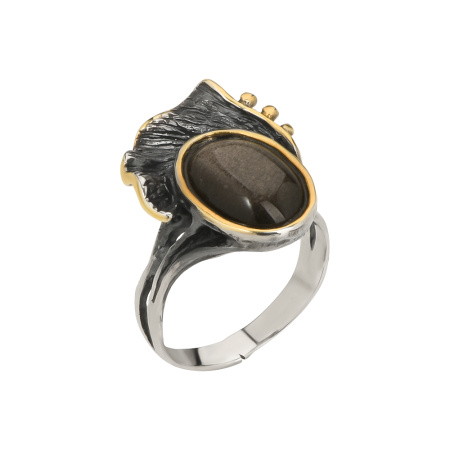 Кольцо из серебра с обсидианом