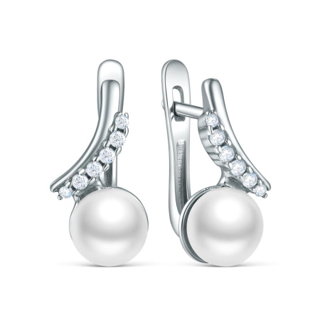 Серебряные серьги с жемчугом и фианитами