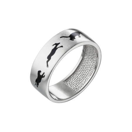 Серебряное кольцо с эмалью «Охота»