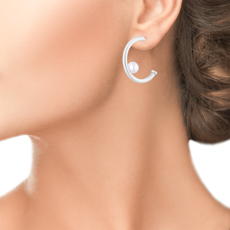 Серьги конго из серебра с жемчугом