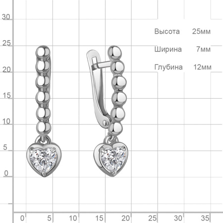 Серебряные серьги с фианитами «Сердце»