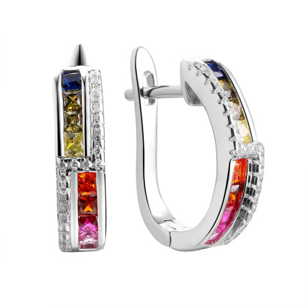Серьги из серебра с корундом, фианитами и шпинелью