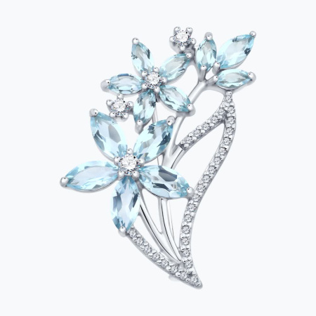 Брошь из серебра с топазами и фианитами
