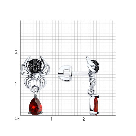 Серьги-пуссеты из серебра с фианитами «Паук»