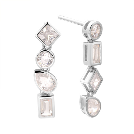 Серьги-пуссеты из серебра с фианитами