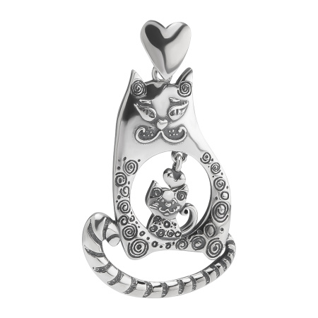 Серебряные кулон «Кот любовь»