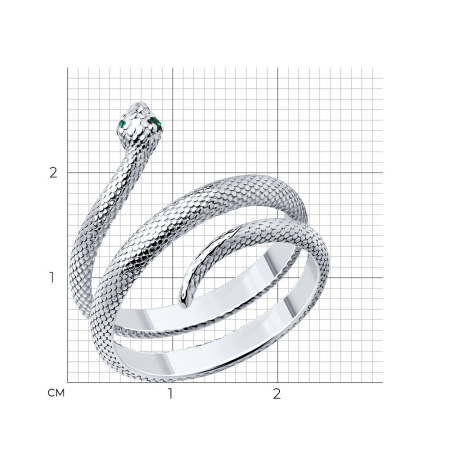 Кольцо из серебра с фианитами «Змея»