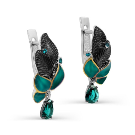 Серьги из серебра с холодной эмалью с фианитом и ситалом