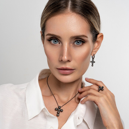 Серьги из серебра «Крест» со съемными подвесками