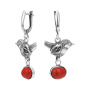 Серебряные серьги с кораллом «Птица»