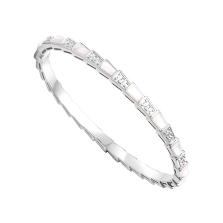 Серебряные браслет с фианитом и перламутром