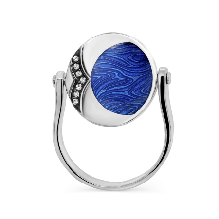Серебряное кольцо вращающееся с эмалью «Затмение»