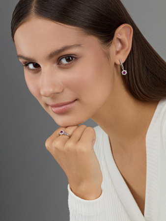 Серьги из серебра с родолитом и фианитами