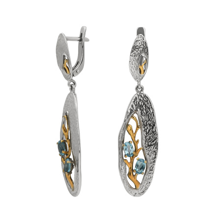 Серьги из серебра с голубым топазом в позолоте