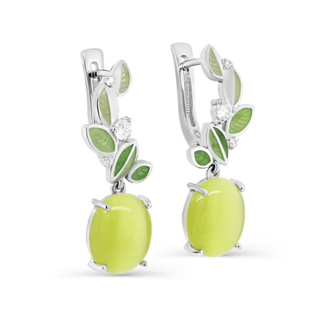 Серьги из серебра с фианитом и эмалью