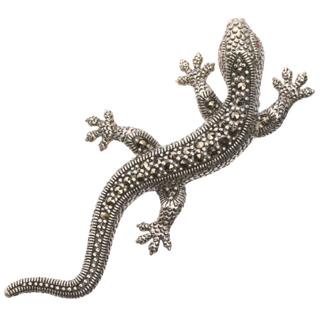 Брошь из серебра с гранатом и марказитом Swarovski «Ящерица»