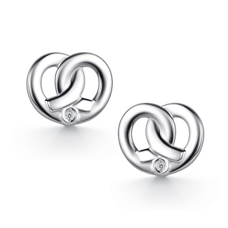 Серьги-пусеты из серебра с фианитами «Крендель»