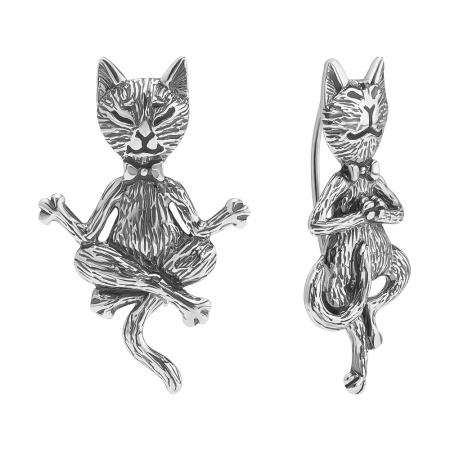 Серьги серебряные «Асана» коты йога