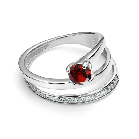 Серебряное кольцо с гранатом и фианитами