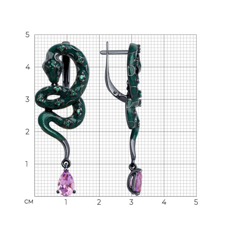 Серебряные серьги с аметистом, фианитами и эмалью