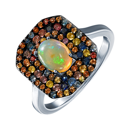 Серебряное кольцо с опалом и сапфирами